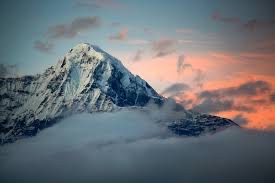 Mountain and land covered in snow